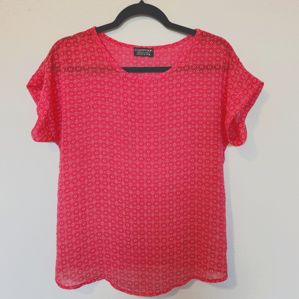 Papermoon Stitch Fix Hearst Cross Back Sheer Printed Spring Blouse in Coral Sz M